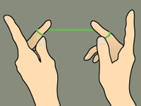 An animated character presenting step 1 of proper flossing instructed by dental office Kozica Dental in the Boston, MA area
